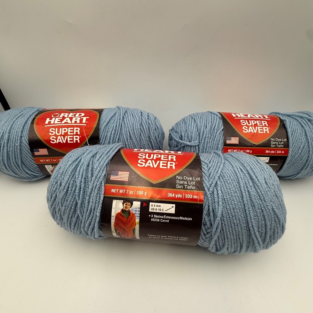 Red Heart Super Saver Yarn 3 Skeins Spa Blue 0883 Worsted Medium 4 Acrylic 7oz